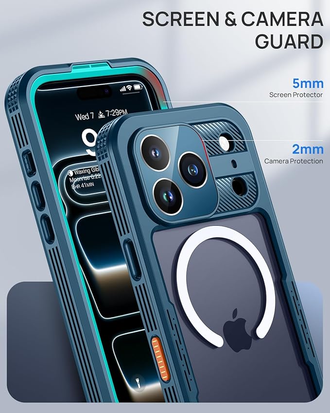 Lanhiem Magnetic for iPhone 17 Pro Max Case, IP68 Waterproof, Dustproof, Compatible with Magsafe, Built-in Screen Protector, Full Body, Heavy Duty, Rugged Phone Cover, 6.9 inch, Blue