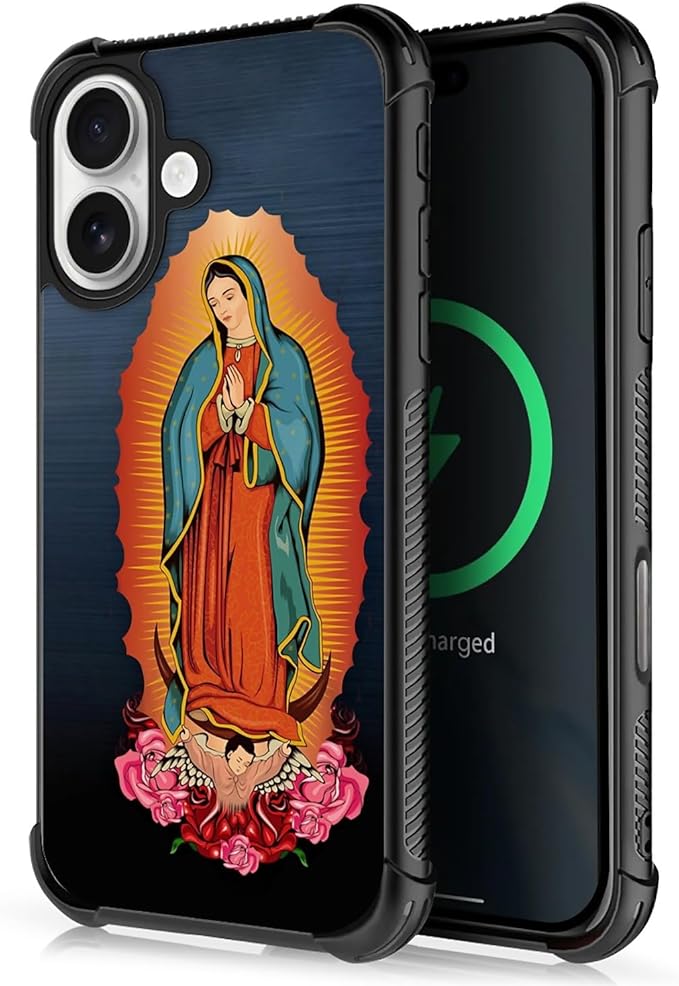 for iPhone 17 Case,for MagSafe Graphic Design for Girl Boy Soft Silicone Hard Acrylic Shock Protection Designed for iPhone 17 Red Virgen Guadalupe Pattern