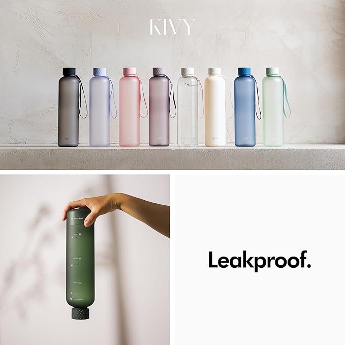 KIVY Large Water Bottle 50oz [Lightweight & Shatterproof] Fits Backpack & Cupholder for Travel, Sports, School - Clear water bottle no straw - 1.5 Liter water bottles - 50oz Water bottle