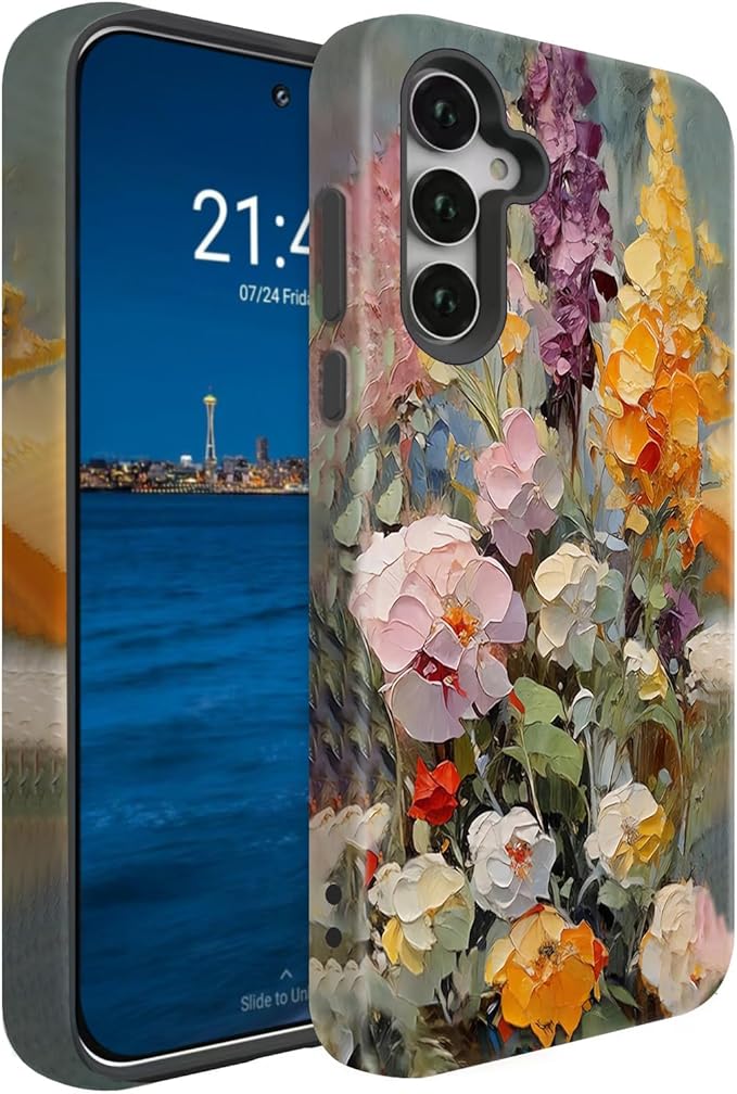 Compatible for Samsung Galaxy S25 5G Case, Dual Layer Heavy Duty 2 in 1 Shockproof Protective Phone Case,Oil Painting Flowers