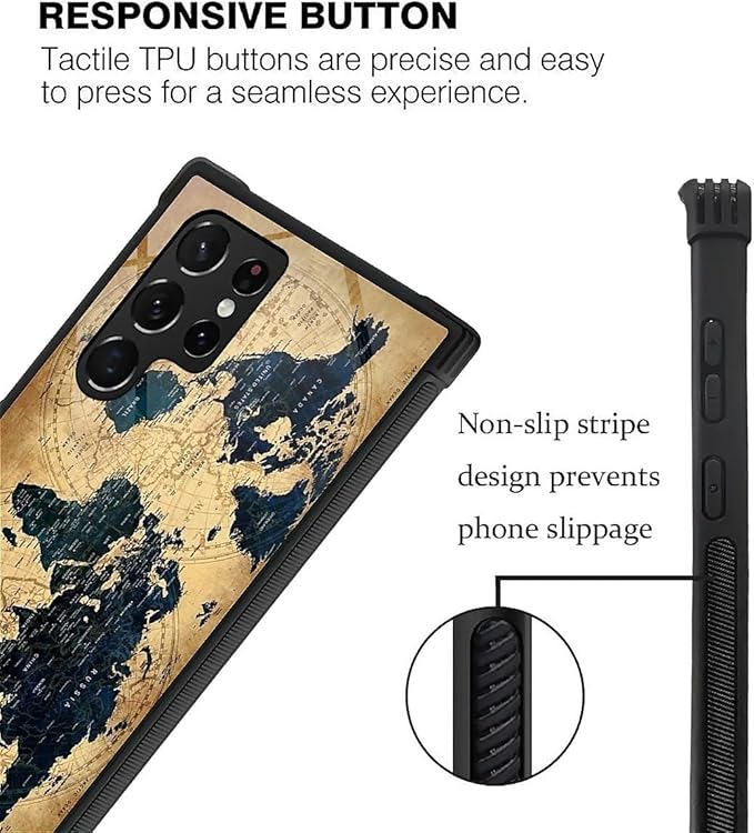 for Samsung Galaxy S23 Ultra Case, Brown World Map Pattern Graphic Design Girl Boy Soft Silicone Hard Acrylic Shock Protection for Samsung Galaxy S23 Ultra