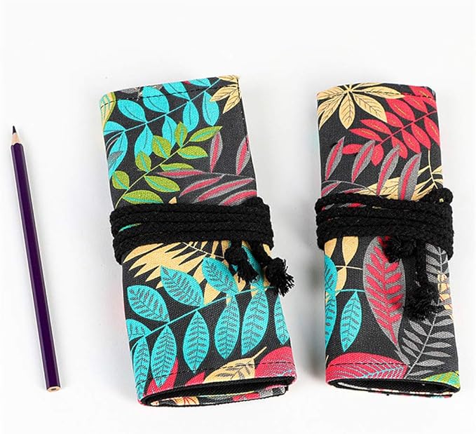 Funny live 24/36/48/72 Slots Colored Pencil Wrap Roll up Pen Holder Case Drawing Coloring Pencil Roll Organizer Stationery Case for Student Artist Traveler (Fallen leaves, 72 Slots)