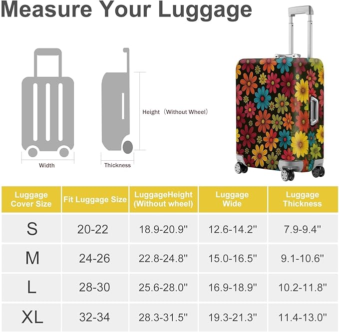 ANNA QUEEN Colorful Flower Luggage Cover, Retro Floral Suitcase Protector, Stretchable Washable Cover for 24-26 Inch Luggage