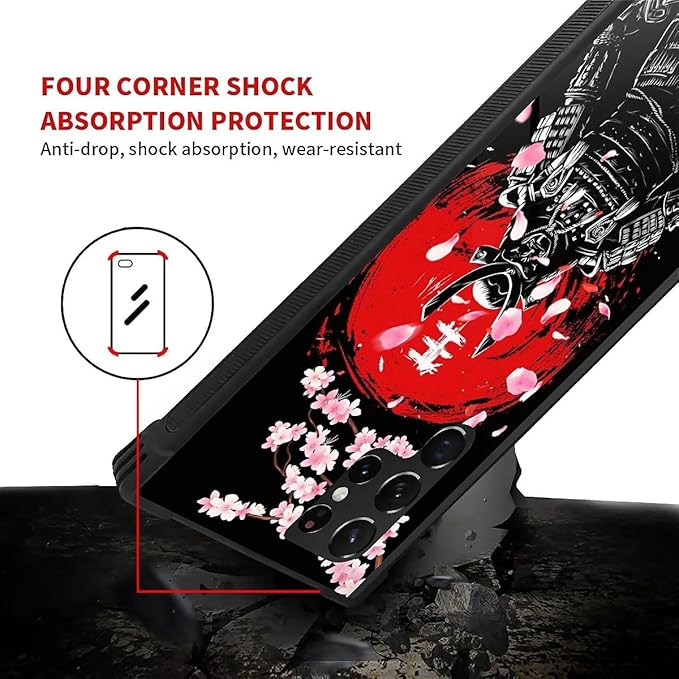 for Samsung Galaxy S23 Ultra Case, Sakura Japanese Samurai Pattern Graphic Design Girl Boy Soft Silicone Hard Acrylic Shock Protection for Samsung Galaxy S23 Ultra