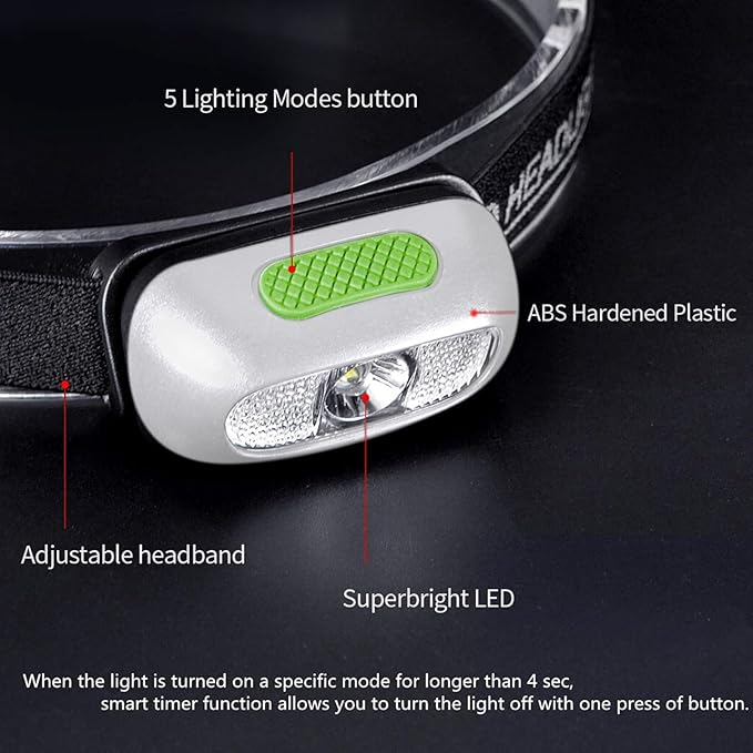 Rechargeable Headlamp, Ultra Bright 500 Lumen Head Lamp 5 Lighting Modes with Red Light, IPX4 Waterproof Adjustable Strap Headlamp Flashlight for Adult Emergency, Running, Camping, Cycling