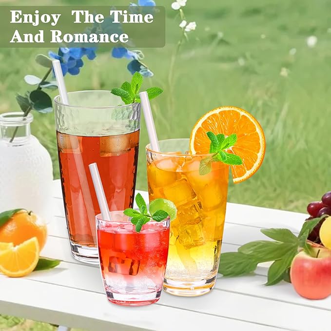 9 Pcs Plastic Drinking Tumblers Set of 14/18/24 oz, Acrylic Drinking Glasses with Straw&PP Brush, BPA-Free, Stackable Water Cups, Clear Cups for Juice, Wine (14/18/24 oz-9 pcs)