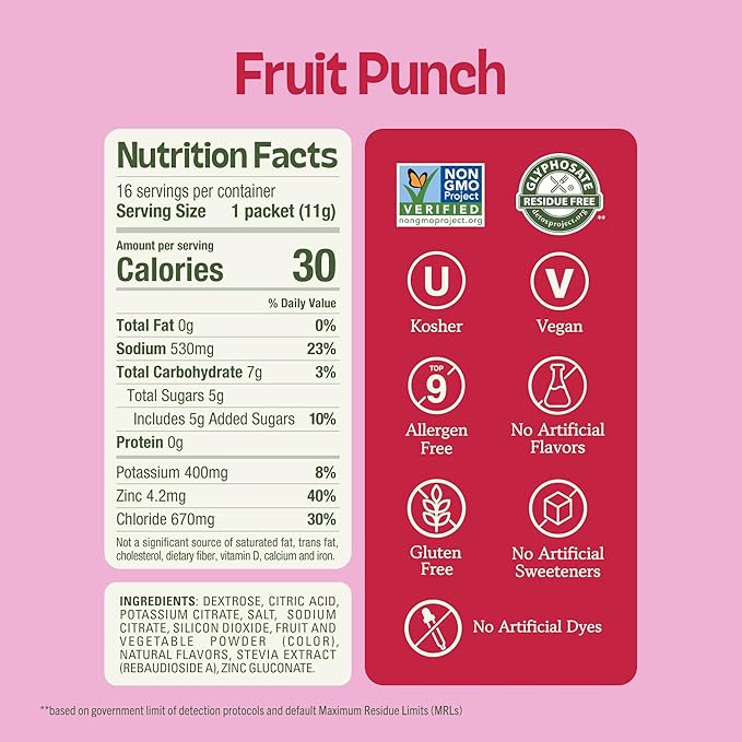 KinderFarms Electrolyte Powder for Kids and Adults - Drink Mix Hydration Packets (Fruit Punch, 16 Count), No Artificial Sweeteners or Flavors, No Synthetic Dyes, Vegan, Non-GMO, Gluten-Free