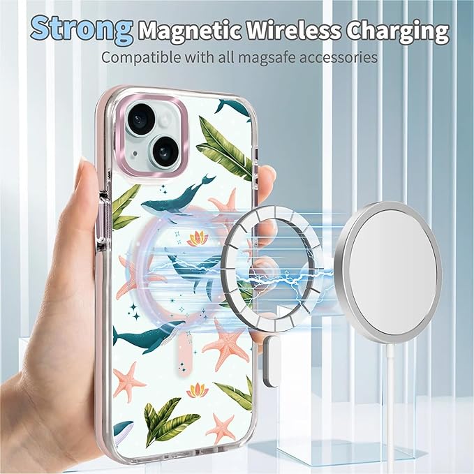 Case for iPhone 14 Plus/15 Plus,[Compatible with MagSafe],Sealife Whale Ocean Wildlife Clear Phone Case Design，for Women Girls Magnetic Clear Cover - Slim, Sleek, & Shockproof Protection