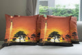 Ambesonne Elephant Throw Pillow Cushion Case Pack of 4, Woman and Wild Landscape with Animals, Modern Accent Double-Sided Digital Printing, 18", Orange Black