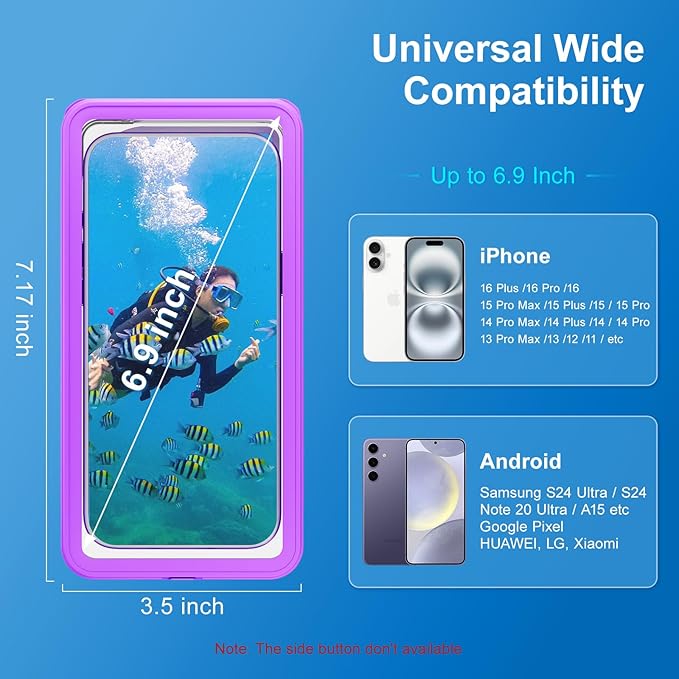 Beasyjoy Waterproof Phone Case, Underwater Phone Case for Snorkeling, Universal IPX8 Diving Pouch with Lanyard for iPhone Samsung Google Moto Series-[NOT Fit Snugly] [Touchscreen Operated Only]-Purple
