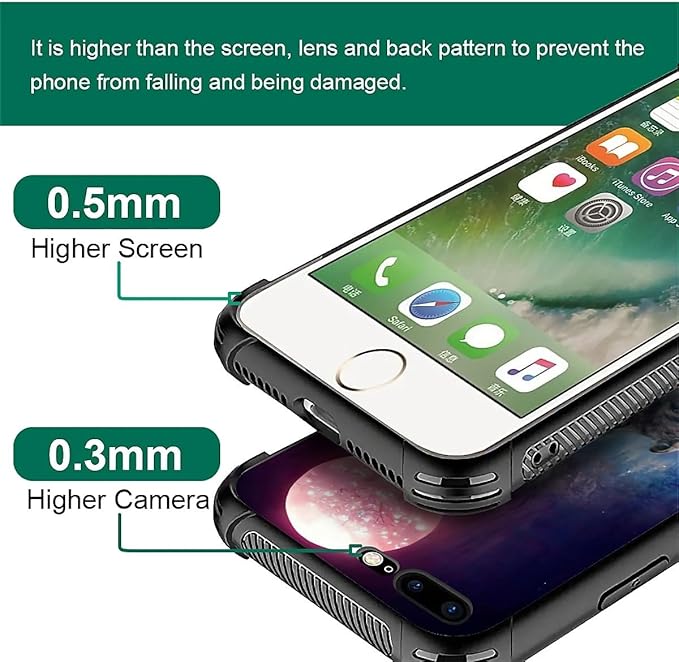 for iPhone 7/8 Case, Star Two Wolfs Howling Pattern Graphic Design Girl Boy Soft Silicone Hard Acrylic Shock Protection for iPhone 7/8