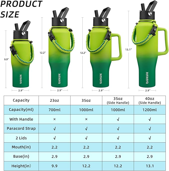 BJPKPK Insulated Water Bottles with Straw Lid, 40oz Metal Water Bottle with 2 lids & Paracord Strap, Double Wall Stainless Steel Tumbler with Handle, Reusable Cups, Mugs, Thermo, Bamboo Grove
