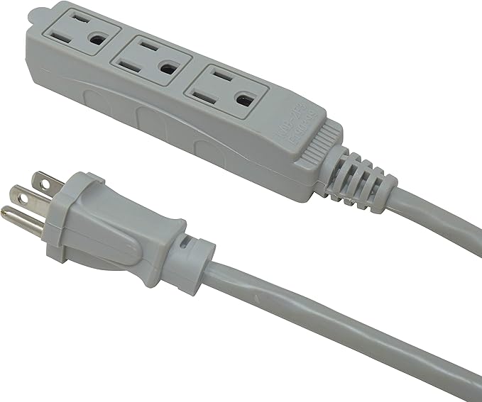 Woods Light Duty Extension Cord, 20Ft, 16 Gauge, 3 Conductor, 3 Outlet Cord, SJTW, Gray, 2867