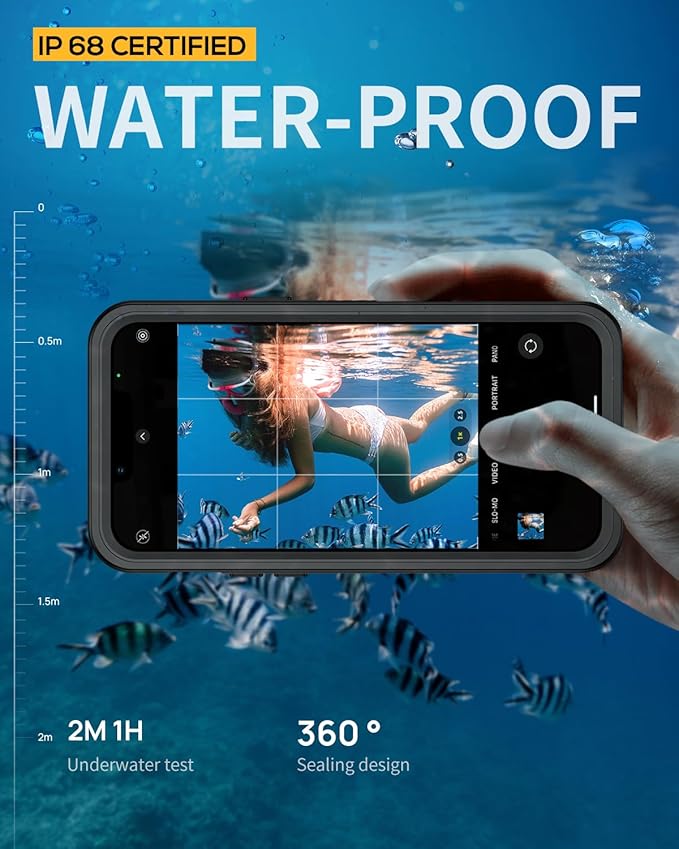 Lanhiem for iPhone 14 Case with Kickstand, IP68 Waterproof Dustproof Built-in Screen Protector, Full Body Shockproof Protective Front and Back Cover for iPhone 14, 6.1 Inch (Black)