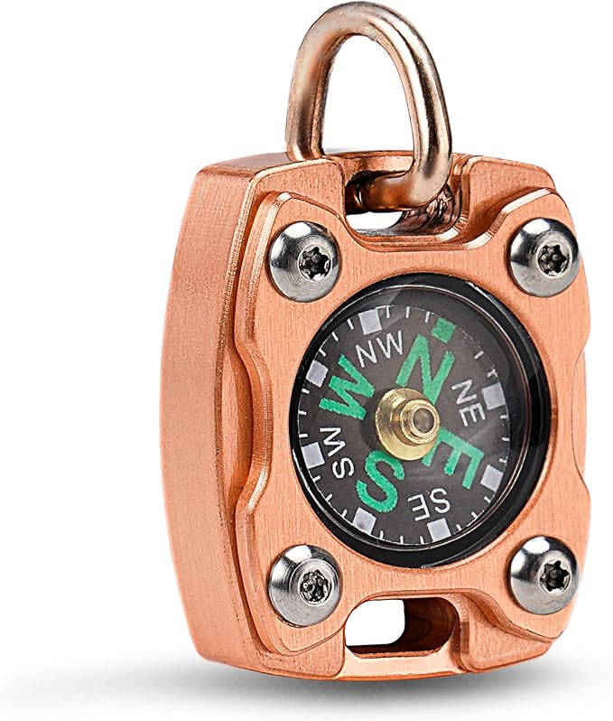 MecArmy Mini Titanium/Brass Compass, Waterproof IPX5 Pocket Compass for Hiking & Survival, Keychain & Necklace Gifts for Men & Women, Ideal Graduation & Outdoor Adventure Present