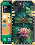 Compatible with iPhone 14 Case, Colourful Dragonfly Pink Lily Pads Luxury Golden Decoration for Girl Women Soft TPU Shockproof Protective Hard PC Back for iPhone 14