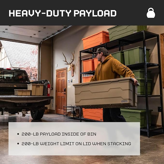 DECKED Payloader 133 L (2-Pack) - 200 lb Load Rated, Heavy-Duty Stackable Garage Storage Bins - Blaze Orange