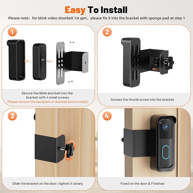 Blink Doorbell Mount, 2nd Gen Anti-Theft Blink Doorbell Camera Mount No Drilling with Rain Cover, Fit for Blink Video Doorbell 1st & 2nd Gen, No Block Sensor & Night Vision