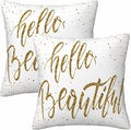 Hello Beautiful Bling Pillow Covers 18 X 18 Gold Glitter Motivational Quote Set of 2 Pillow Cases Square Velvet Outdoor Throw Cushion Pillowcases Decorative for Home Bed Sofa Couch Hotel