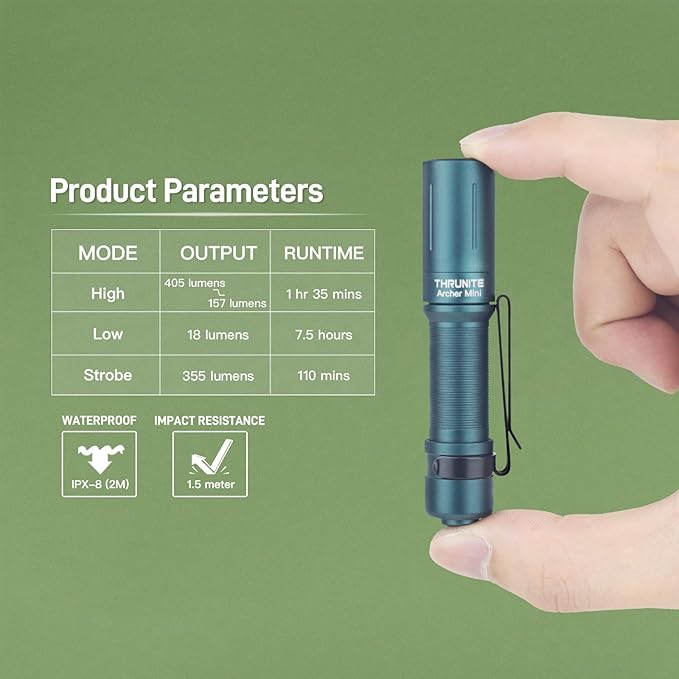 ThruNite Archer Mini Pocket EDC Pen Flashlight, USB-C Rechargeable Mini LED Flashlights, 405 Lumens Slim Pen Light with Clip for Inspection, Everyday Carry and Emergency Use - Blue Cool White