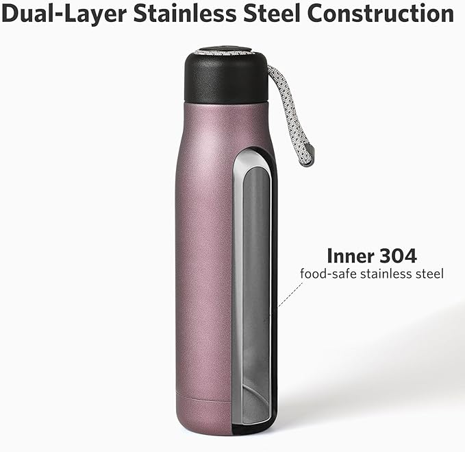 Water Bottle with Portable Lid Metal Vacuum Insulated Stainless Steel | Reusable Leak Proof Flask | 17oz, Pink