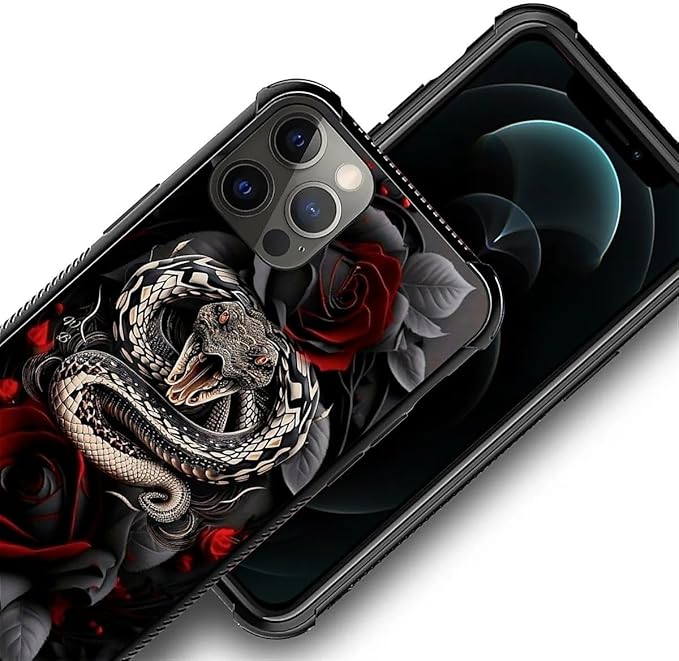 for iPhone 11 Pro Max Case, Entwined Rose Snake Pattern Graphic Design Girl Boy Soft Silicone Hard Acrylic Shock Protection for iPhone 11 Pro Max