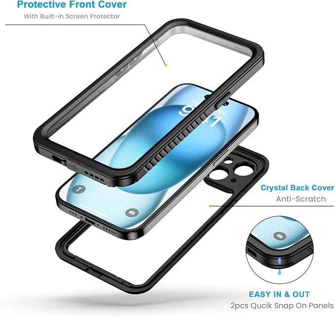 Lanhiem Magnetic for iPhone 15 Case, Waterproof Dustproof Cover [Built in Screen Protector] [Compatible with MagSafe], Full Body Heavy Duty Protective Phone Case for iPhone 15-6.1”(Black)