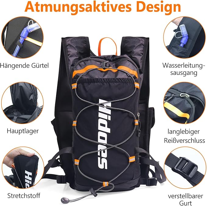 Lightweight Hydration Backpack with 2L Hydration Bladder & Compass & Whistle, Touch Phone Pocket, Breathable Reflective Hydro Water Backpack for Hiking Cycling Running Hydration Pack for Men Women