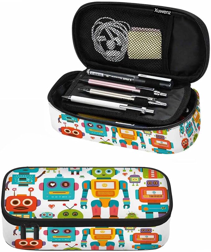 Retro Robots Pencil Case Mecha Deformation Cartoon Game Pencil Bag Pouch Box Organizer for College School Students Boy Girl