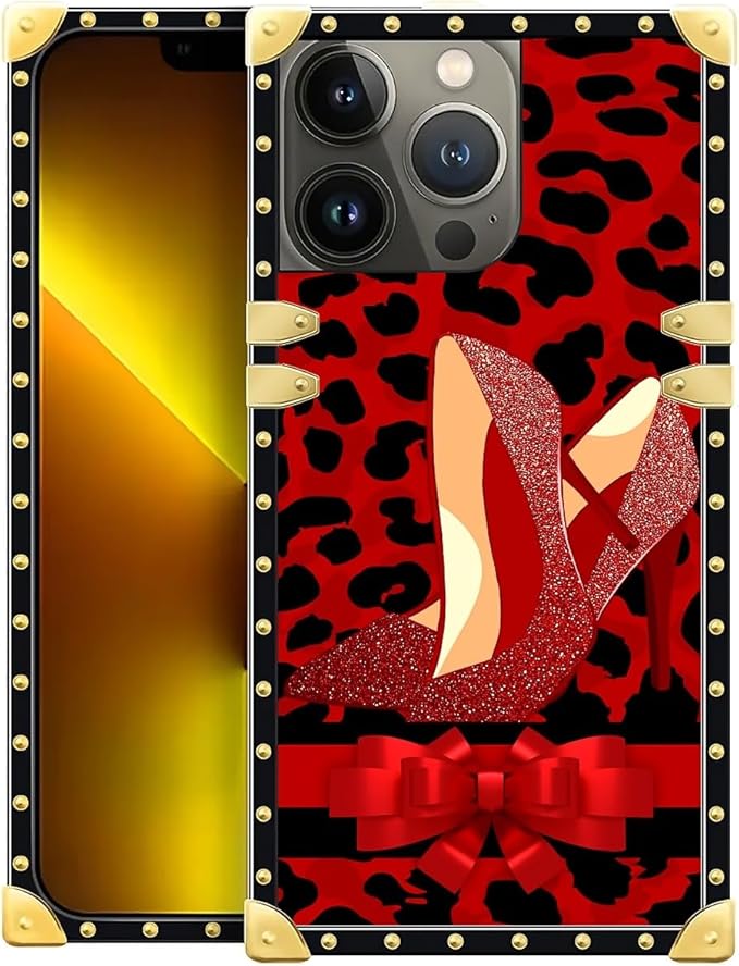 Compatible with iPhone 13 Pro Max Case, Elegant High Heels Luxury Golden Decoration for Girl Women Soft TPU Shockproof Protective Hard PC Back for iPhone 13 Pro Max
