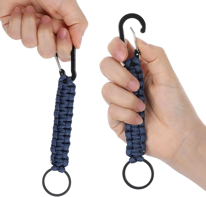 Mabor 2 Pcs Key Chain Hanger Heavy Duty Clips Keychain with Ring Paracord Key Chains Strap Accessories for Backpack Outdoor Men Women(Navy Blue, Red)