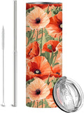 Firmiso 20 oz Tumbler | Skinny Insulated Travel Mug with Leak-proof Lid and Telescopic Straw | Poppy Floral Stainless Steel Coffee Cup for Hot & Cold Drinks | Christmas Gifts for Women and Men