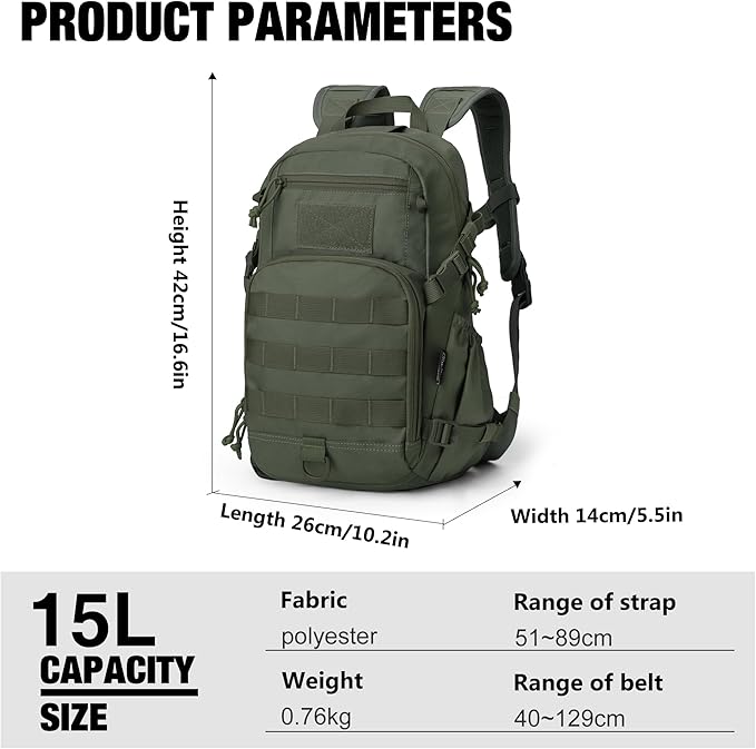 Mardingtop Small Tactical Backpack,Molle Hiking Backpack for Backpacking,Cycling and Biking,15L/25L Backpack