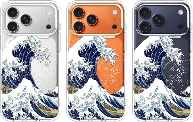 MOSNOVO for iPhone 17 Pro Max Case | Military Grade 6.6ft Drop Tested | Camera Control | Clear with Great Wave Design