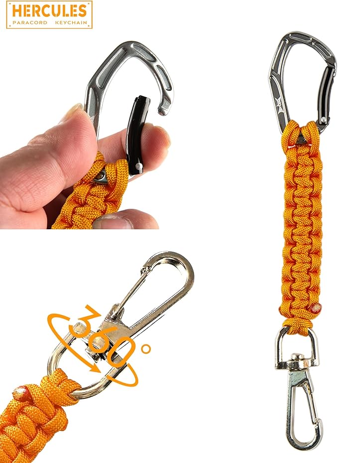 HERCULES Paracord Keychain Set – 2 Pack Lanyard Rope with Aluminum Clip, Durable Paracord Wrist Strap for Outdoor Activities, Orange