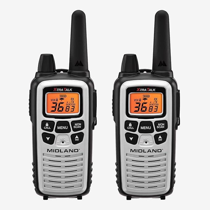Midland LXT600VP4 FRS Business Walkie Talkies - Long Range 36-Channel Two-Way Radios with Headsets and Charging Base, NOAA Weather Alerts (2-Pack, Gray)