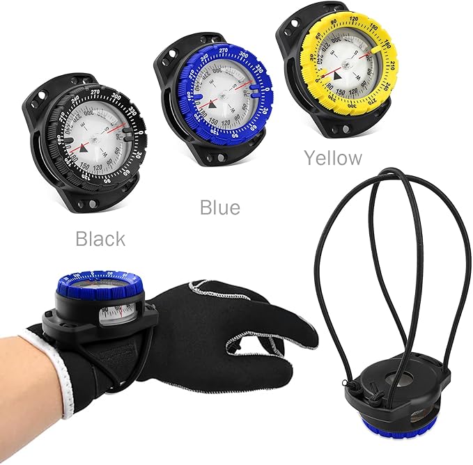 Scuba Dive Compass, Waterproof 5ATM Marine Navigation Wrist Compass with Bungee Mount and Cord, Glow in The Dark for Underwater Diving, Sailing, Camping, Kayaking, Hiking