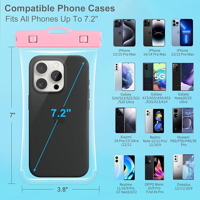 PEDVSTY 2 Pack Waterproof Phone Pouch, IPX8 Waterproof Phone Case Compatible with iPhone 16 15 Pro Max and Pro, Plus, Galaxy S25 S24 S23, Pixel 8a 7a