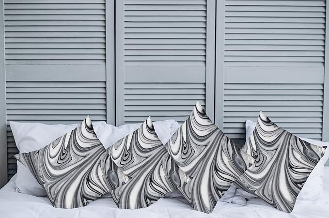 Ambesonne Abstract Throw Pillow Cushion Case Pack of 4, Mix of White and Black Hallucinatory and Surreal Liquid Marble Graphic Artwork, Modern Accent Double-Sided Digital Printing, 16", Grey