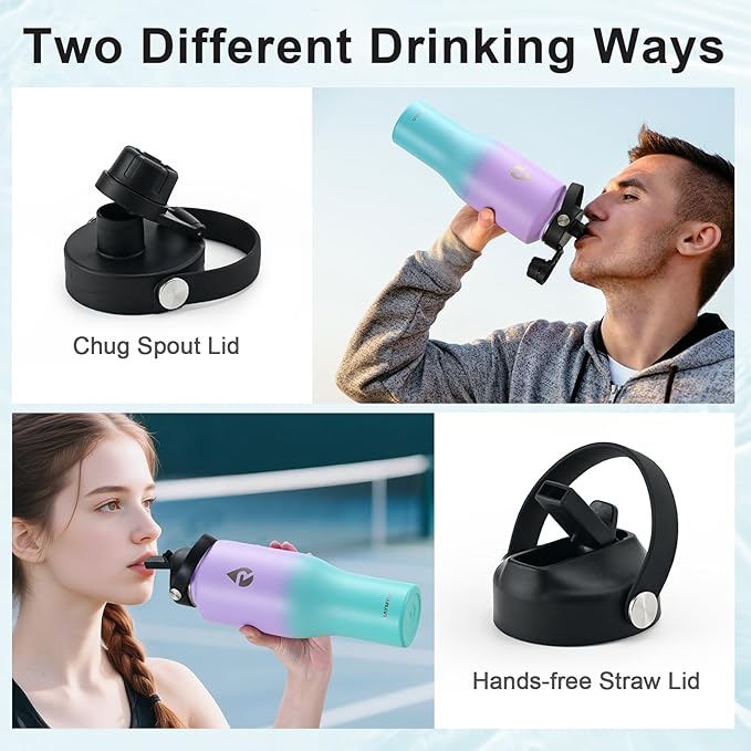 RAYMYLO 40 oz Insulated Water Bottle with Straw fit in Car Cup Holder, Triple Wall Vacuum Stainless Steel(Cold 48 hrs, Hot 24 hrs), Leakproof & Non-BPA, Hydro Travel Flask with Straw and Spout Lid