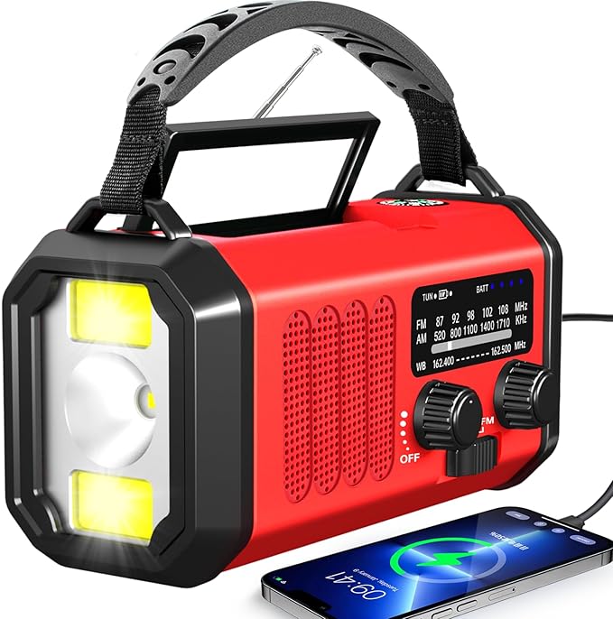 Emergency Radio Hand Crank Solar, AM/FM/NOAA Weather Radio Built-in 20000mah Battery Powered,Type-C Charger,Flashlight, Reading Light,SOS, Compact & Portable for Camping/Emergencies
