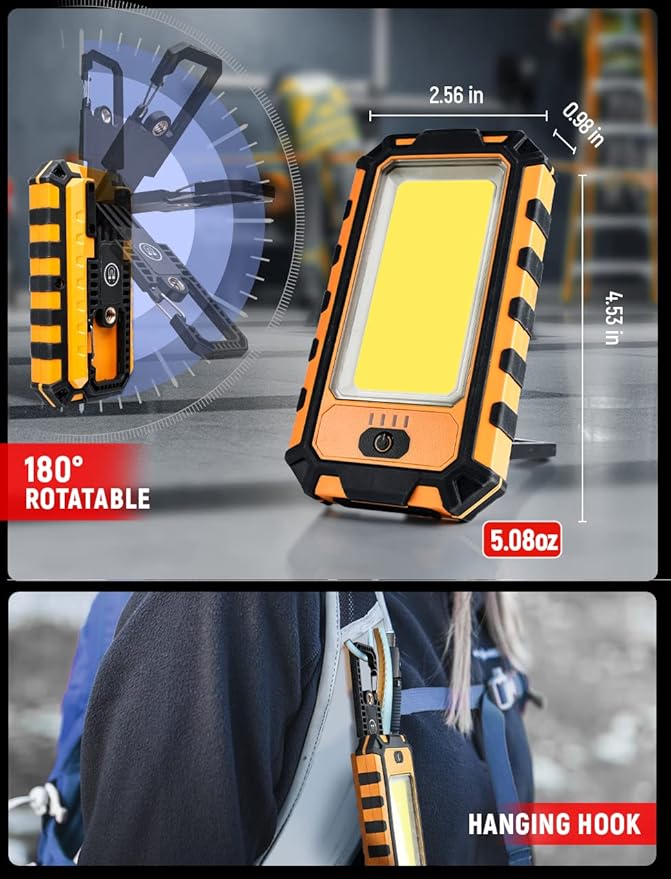 innofox LED Rechargeable Magnetic Work Light 40W 1500Lumens, Hanging Hook 4 Lighting Modes, Job Site Lighting for Car Repairing, Camping, Hunting, and Hurricane (2, Orange)