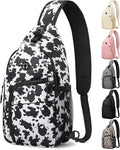 Pritent Crossbody Bags for Women Man Waterproof Sling Bag Backpack Trendy Casual Cross Body Bag with Convertible Shoulder Strap Chest Bag for Camping Hiking Travel Essentials (Cow print, Large )
