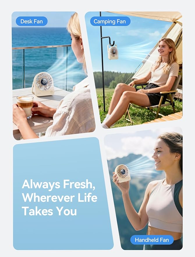 Aecooly Mini Portable Fan, Small Enough to Hold USB Desk Fan, 4 Speeds Quiet Rechargeable [10H Max Cooling Time], 180° Adjustable Battery Powered Personal for Travel, Office, Gifts for Women -White