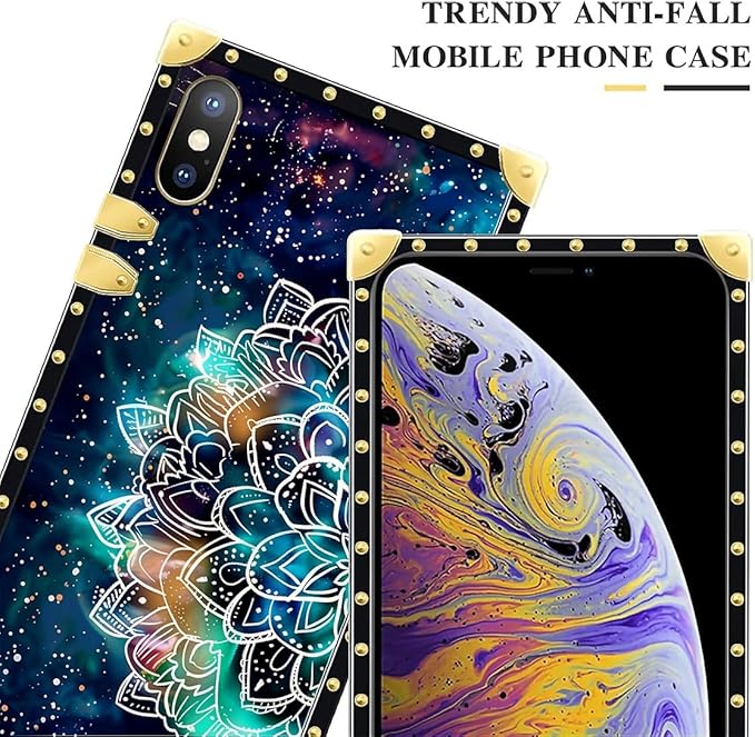 Compatible with iPhone XR Case, Starry Sky Colourful Mandala Luxury Golden Decoration for Girl Women Soft TPU Shockproof Protective Hard PC Back for iPhone XR