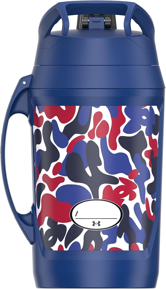 Under Armour Half Gallon Water Bottle Insulated, 64oz Insulated Water Bottle with Handle, Fence Hook, Leak Resistant, for Baseball, Football & More - Royal Hypercamo