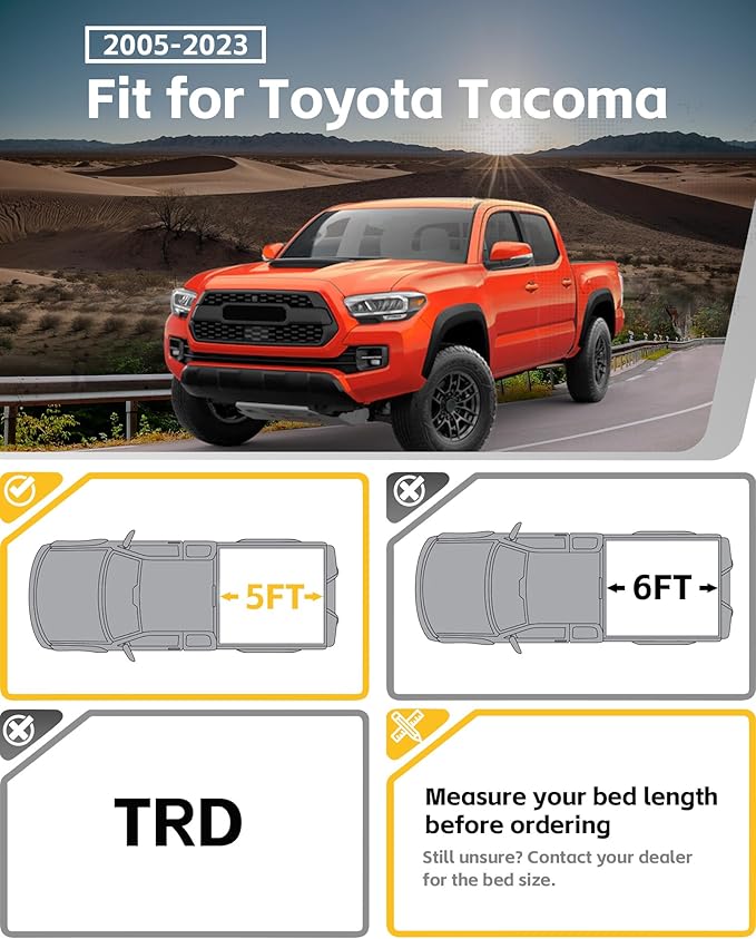 Trumgeta Side Bed MOLLE Panel Fit for 2016-2023 Toyota Tacoma 5FT Bed, Heavy-Duty Aluminum Truck Storage Organizer System for Camping, No-Drill Installation Truck Bed Organizer Accessories