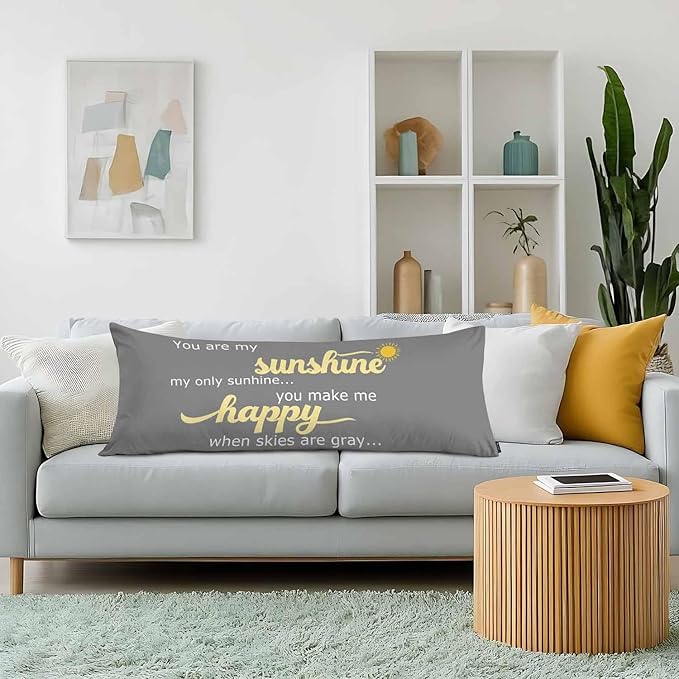 Decorative Body Pillow Covers 20x54inch Motivational Quote, You are My Sunshine Soft Body Pillow Cushion Cover Wrinkle Fade Body Pillowcases for Bed/Sofa/Couch/Patio/Balcony, Yellow