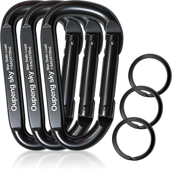 Carabiner Clip, 3" Iron Heavy Duty Carabiners 855lbs-11KN/2475lbs for Hammocks, Camping Accessories,Hiking,Keychains,Outdoors and Gym etc,D Shaped Spring Hook Small Carabiners for Dog Leash,Harness.