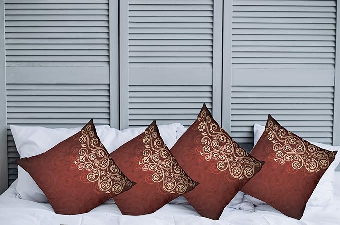 Ambesonne Burgundy Throw Pillow Cushion Case Pack of 4, Floral Swirls Ivy Image Ombre Details Grunge Backdrop Flower Artwork, Modern Accent Double-Sided Digital Printing, 16", Cream Ruby